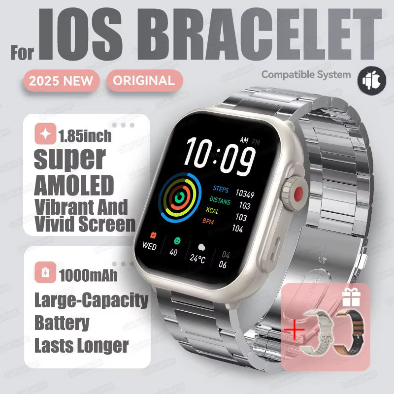 2025 New Fashion Sports Smart Watch Men Women 1.85-Inch HD AMOLED Full Touch Screen IP68 Waterproof Bluetooth Call Smartwatches