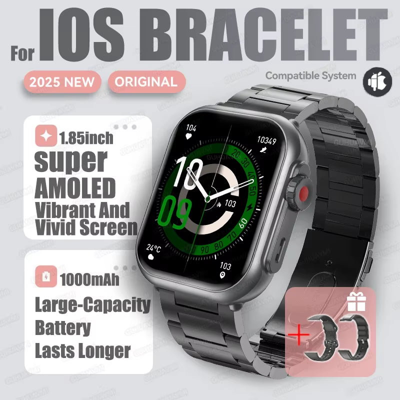 2025 New Fashion Sports Smart Watch Men Women 1.85-Inch HD AMOLED Full Touch Screen IP68 Waterproof Bluetooth Call Smartwatches