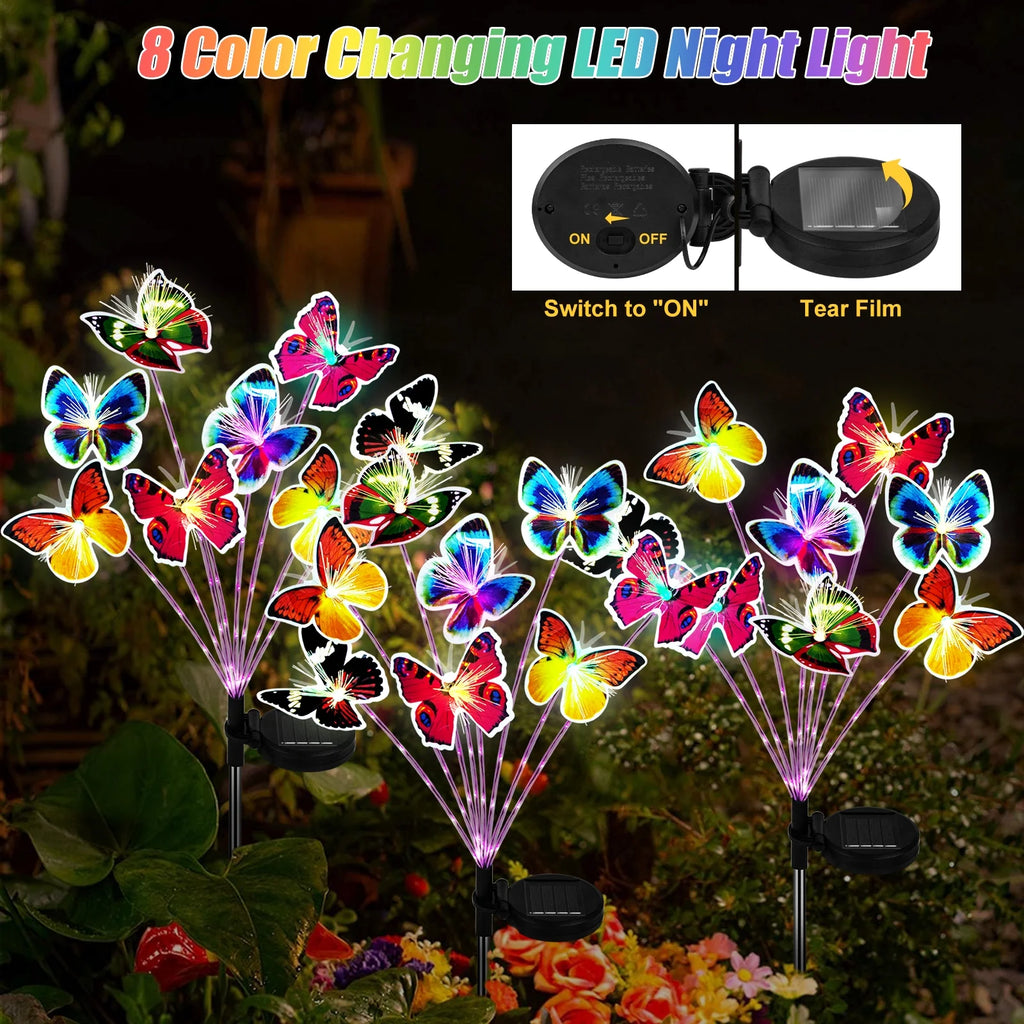 2 Pack with 16 Butterfly Solar Lights, Waterproof Decorative Lights for Outdoor Garden Patio Backyard Decor