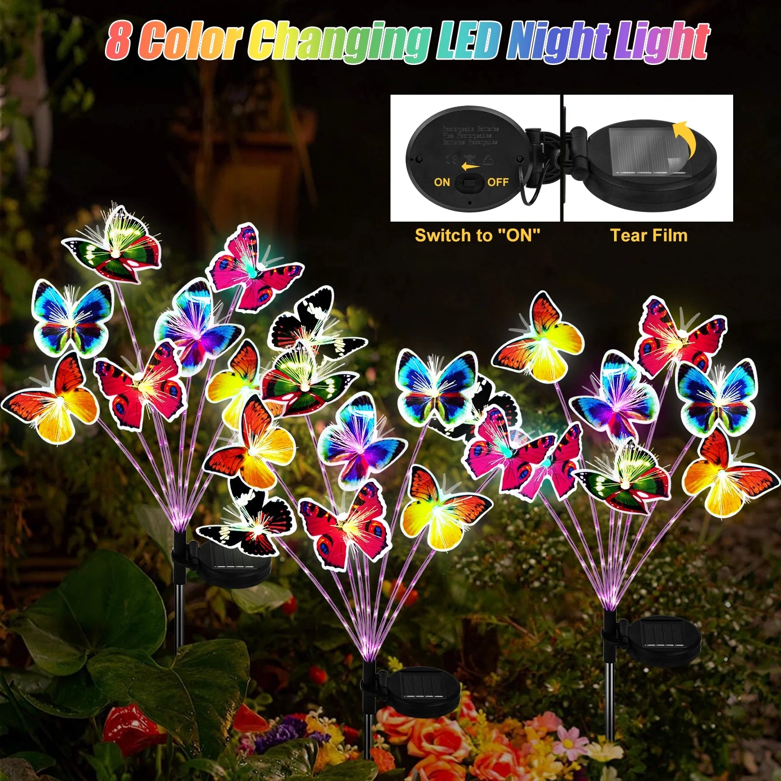 2 Pack with 16 Butterfly Solar Lights, Waterproof Decorative Lights for Outdoor Garden Patio Backyard Decor