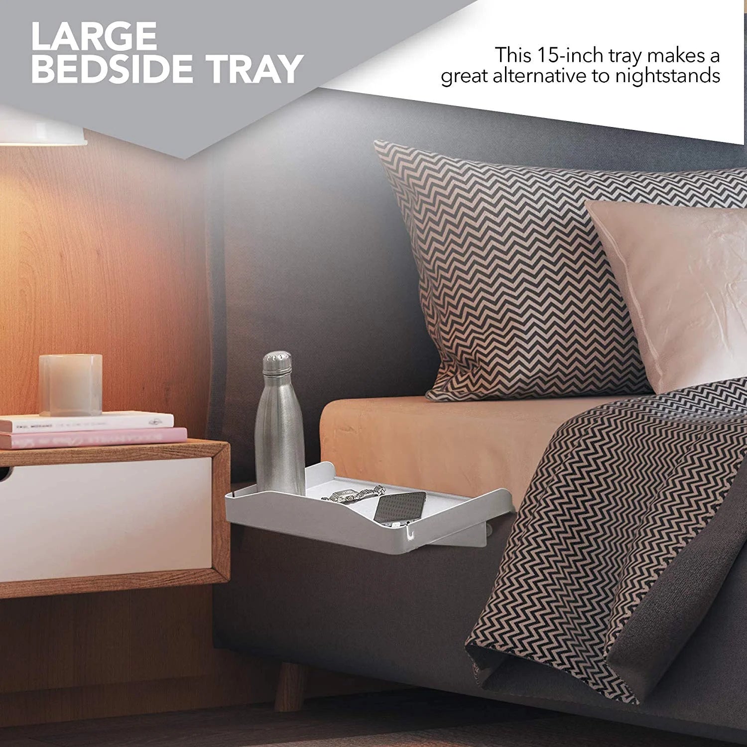 Bedside Shelf with Cup Holder & Cord Holder Nightstands, Plastic White