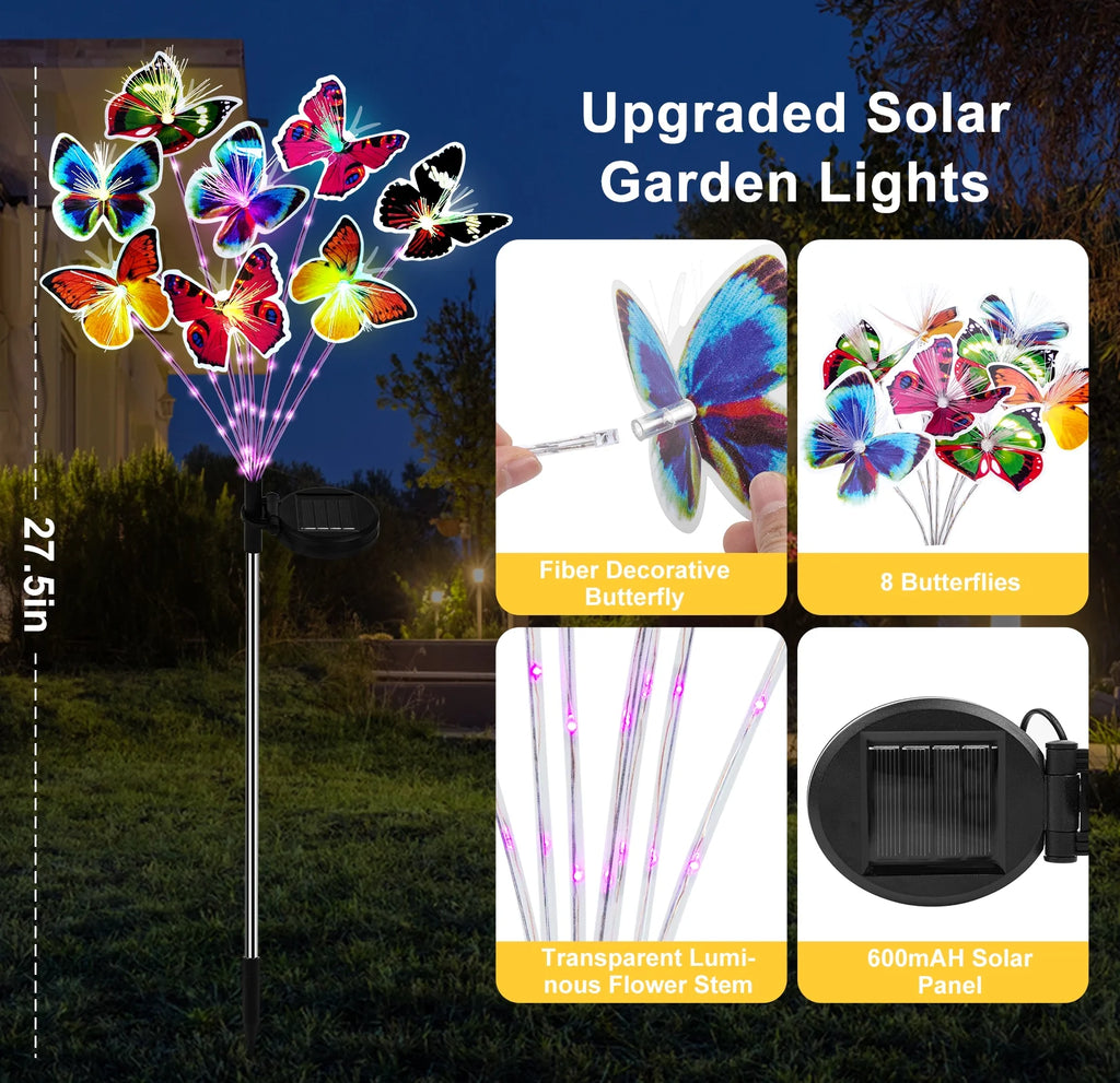 2 Pack with 16 Butterfly Solar Lights, Waterproof Decorative Lights for Outdoor Garden Patio Backyard Decor