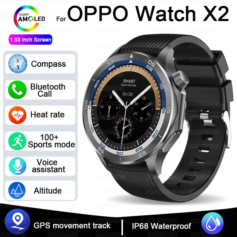 OPPO New Watch X2 Bluetooth Call Smart Watch Men GPS Sports Fitness Heart Rate AI Voice Assistant Smartwatches Android IOS