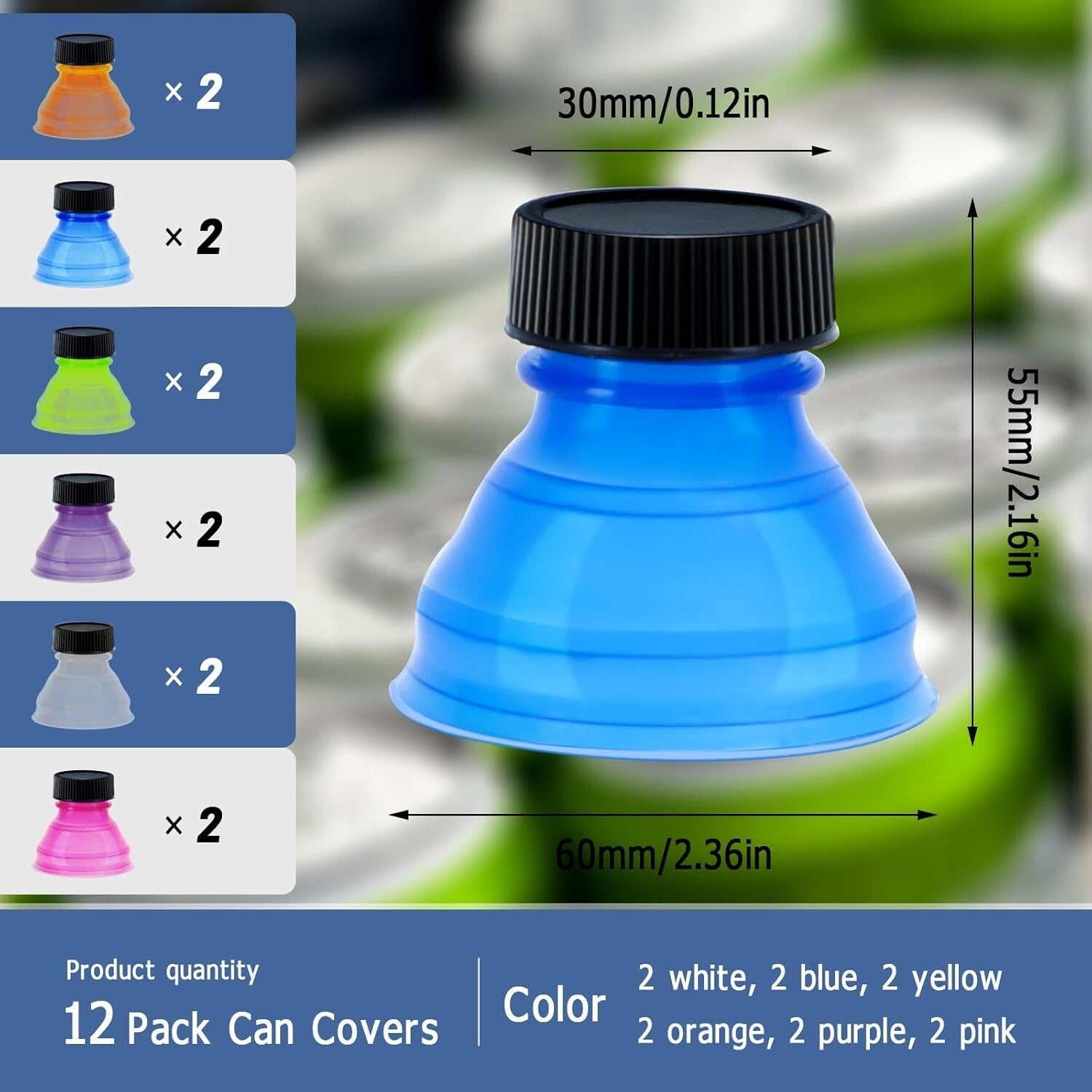 12 Pack Can Covers Reusable Pop Can Bottle Tops Lids for Soda Carbonated Drink