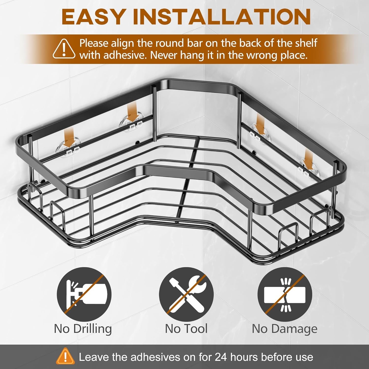 3 Pack Corner Shower Caddy with Soap Holder, Large Capacity Sturdy Easy Install No Drilling Stainless Steel Hold 40 LBS Shower Organizer Shelves Rack Storage for Family Renters Bathroom, Black