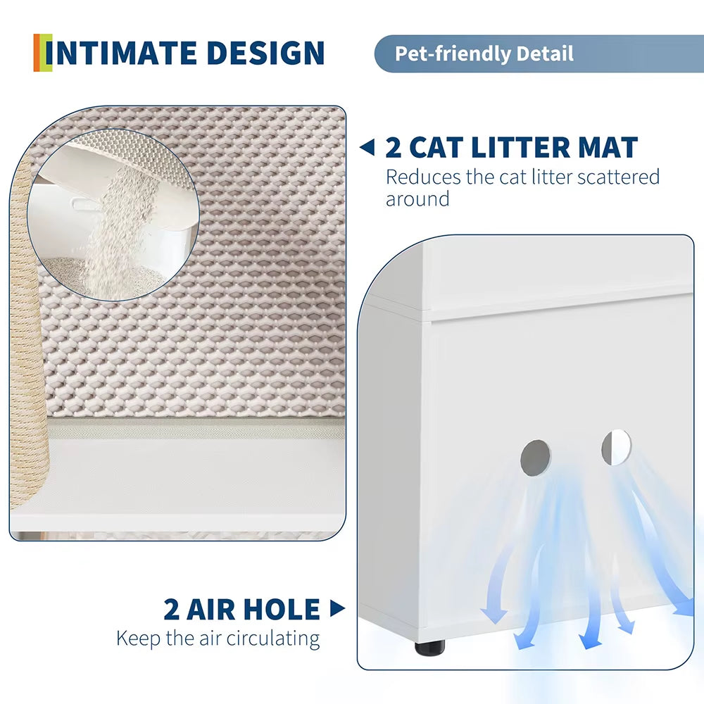 31.5'' 2 Tiered Cat Litter Box Enclosure Double Litterbox Furniture with Scratch Posts & Litter Mats Wood Cat Washroom