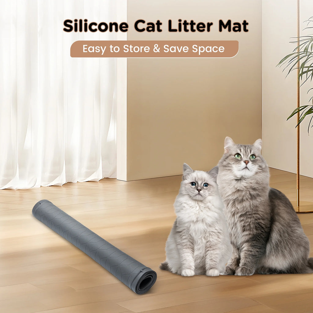 Cat Litter Mat Waterproof, 34" X 23" Non-Slip Silicone Large Cat Litter Mat, Cat Litter Box Mat for Litter Trapping, Easy to Store Kitty Litter Mat, Dark Gray