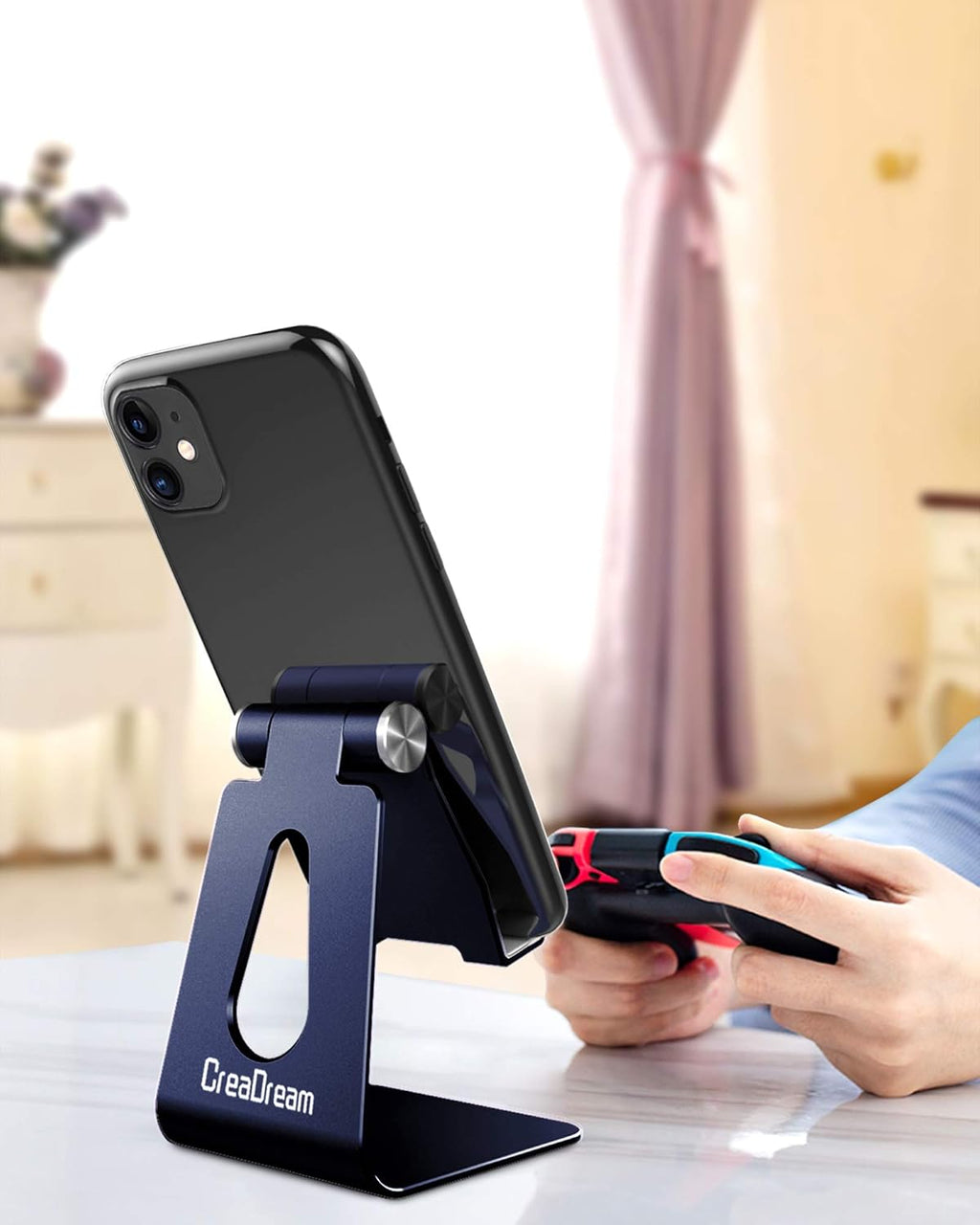 Adjustable Cell Phone Stand,  Phone Stand, Cradle, Dock, Holder, Aluminum Desktop Stand Compatible with Phone Xs Max Xr 8 7 6 6S plus SE Charging, Accessories Desk,All Mobile Phones-Navy Blue