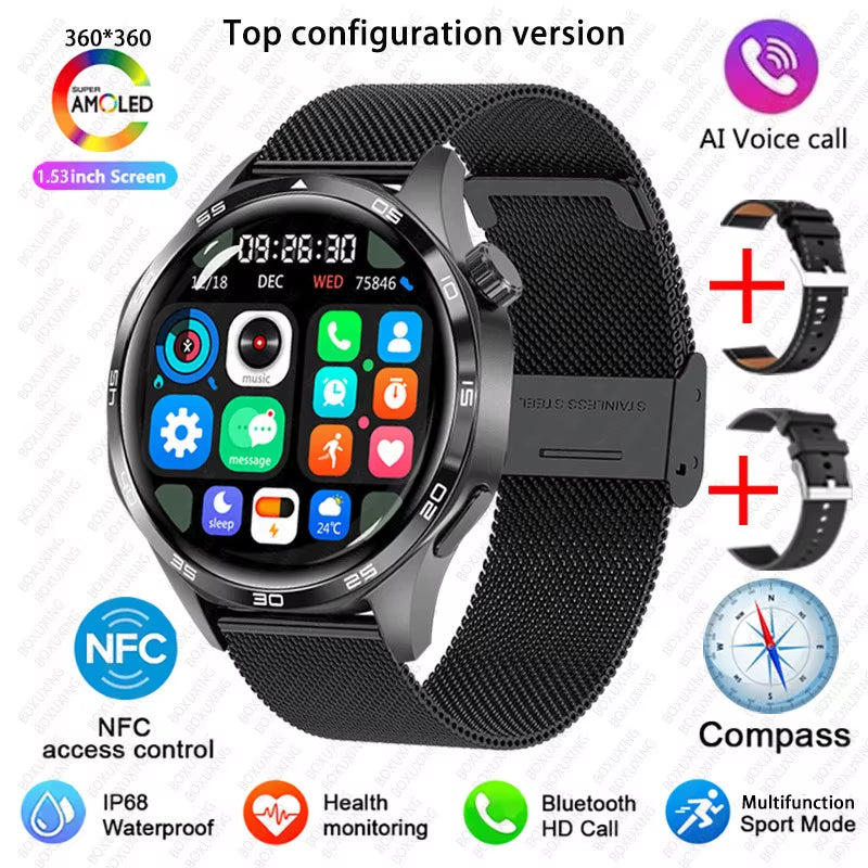2026 New Smart Watch Men Watch 5 Pro AMOLED HD Screen Bluetooth Call GPS Trajectory NFC Heart Rate Compass Smartwatches