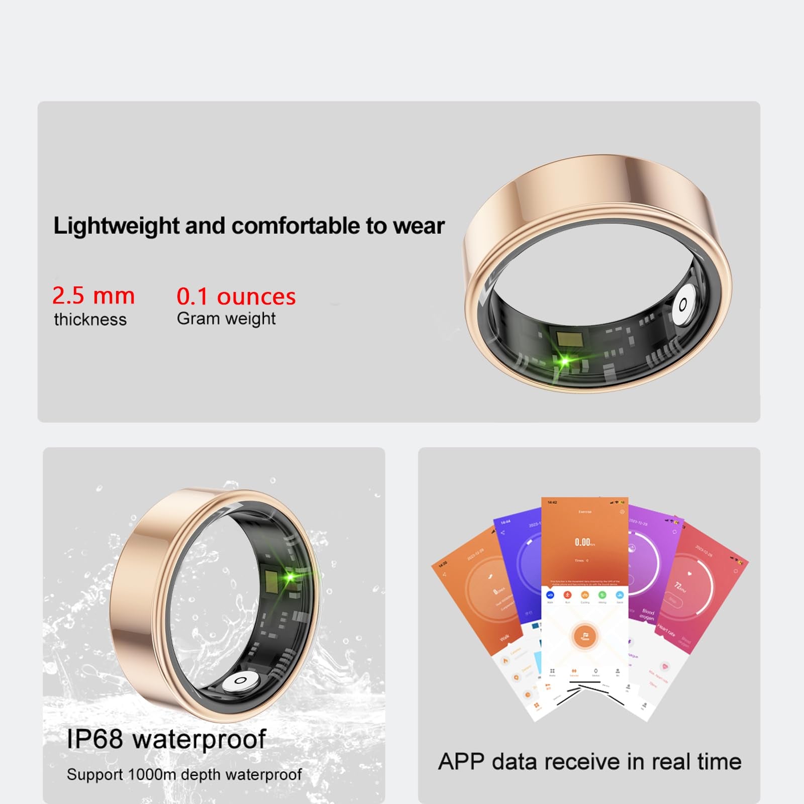 Smart Ring Health Tracker - Fitness Sleep Heart Rate Blood Oxygen Tracker Smart Ring for Men and Women,Ip68 Waterproof Level Bluetooth Fitness Tracker Rings Family Care