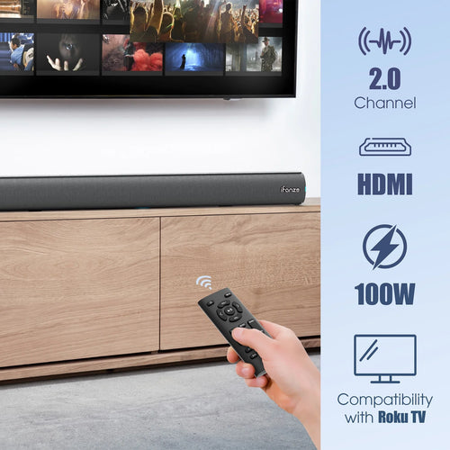 100W 28-Inch Bluetooth 5.3 Sound Bar with HDMI, Home Theater Surround Sound System with Built-In Subwoofer for Smart TV with Remote, Brushed Finish Gray
