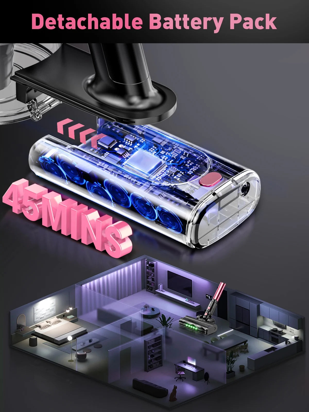 Cordless Vacuum Cleaner, 33Kpa 8 in 1 Lightweight Stick Vacuum, Anti-Tangle Brush with Green Light, 40Mins Runtime Rechargeable Vacuums for Hardwood Floor, Carpet, Pet Hair, Pink