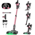 Cordless Vacuum Cleaner, 33Kpa 8 in 1 Lightweight Stick Vacuum, Anti-Tangle Brush with Green Light, 40Mins Runtime Rechargeable Vacuums for Hardwood Floor, Carpet, Pet Hair, Pink