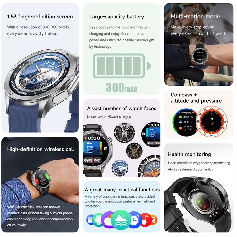 OPPO New Watch X2 Bluetooth Call Smart Watch Men GPS Sports Fitness Heart Rate AI Voice Assistant Smartwatches Android IOS