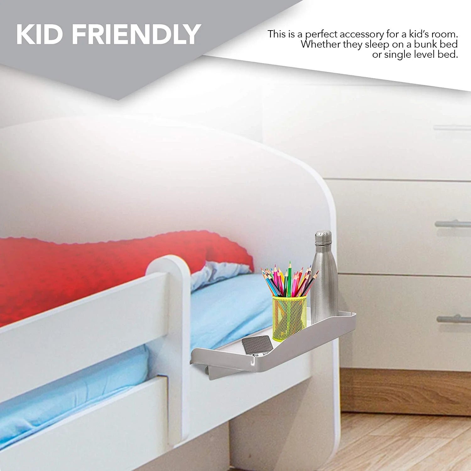 Bedside Shelf with Cup Holder & Cord Holder Nightstands, Plastic White