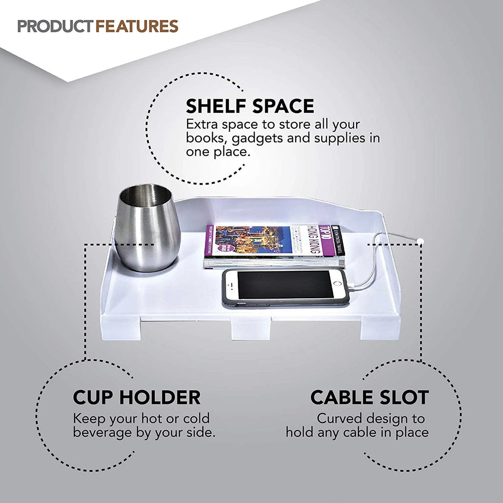 Bedside Shelf with Cup Holder & Cord Holder Nightstands, Plastic White