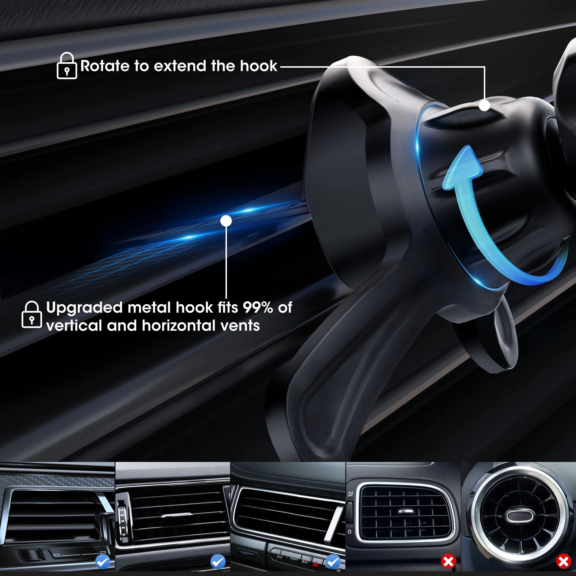 (2 Pack)  Universal Magnetic Phone Mount with Magnetic Disc, 360° Rotation, Air Vent Holder, Super Strong Magnet, Black