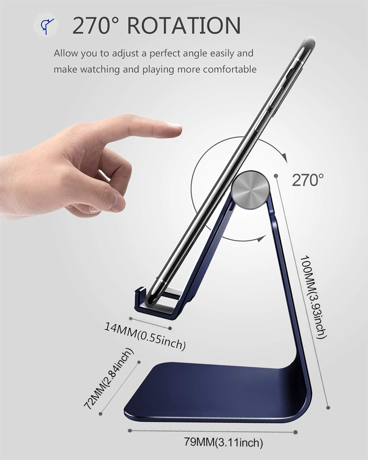 Adjustable Cell Phone Stand,  Phone Stand, Cradle, Dock, Holder, Aluminum Desktop Stand Compatible with Phone Xs Max Xr 8 7 6 6S plus SE Charging, Accessories Desk,All Mobile Phones-Navy Blue