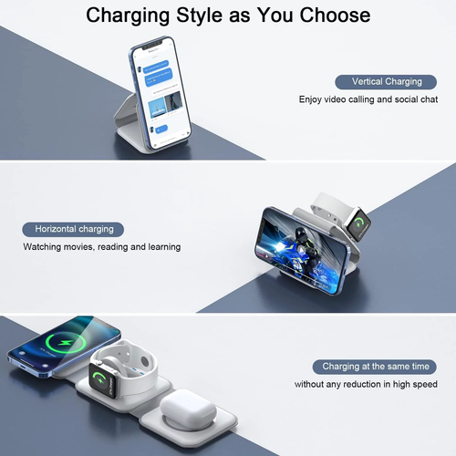3-In-1 Wireless Charger, Magnetic Foldable Design Charging Station Compatible with Multiple Devices Including Iphone 17/16/15/14/13 Series, Airpods 4/3/Pro, and Iwatch