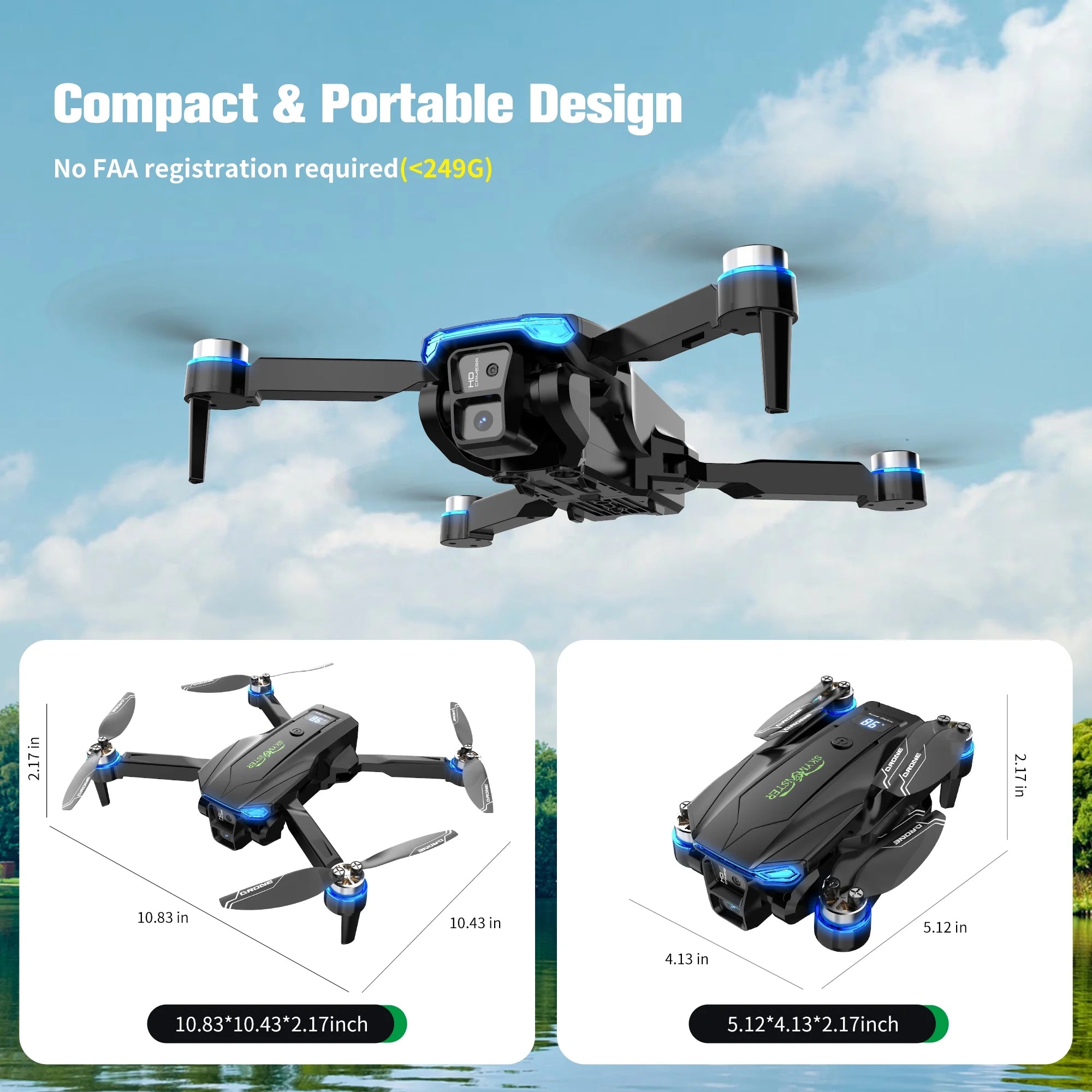 2.4G 4Ch Dual Camera, Remote Control Quadcopter ,High Definition Airplane ,Rc Drone Gifts Toys，3 Battery