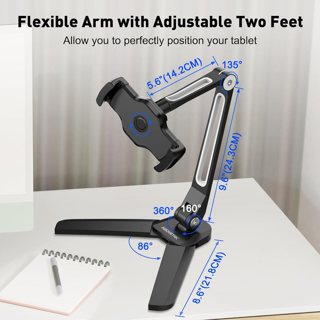 Ipad Wall Mount, 3 in 1 Highflex 360° under Cabinet Ipads Mount for Kitchen, Tablet Celling under Counter Holder, Kitchen Tablet Mount Fits 4.7" to 13.5" Ipad, Mini, Air, Surface Pro - Black