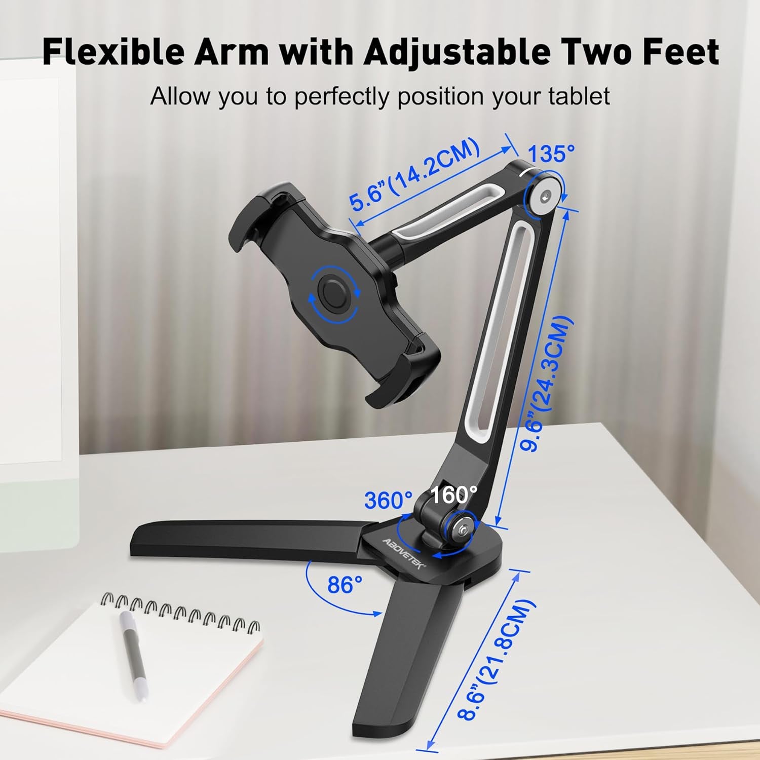 Ipad Wall Mount, 3 in 1 Highflex 360° under Cabinet Ipads Mount for Kitchen, Tablet Celling under Counter Holder, Kitchen Tablet Mount Fits 4.7" to 13.5" Ipad, Mini, Air, Surface Pro - Black