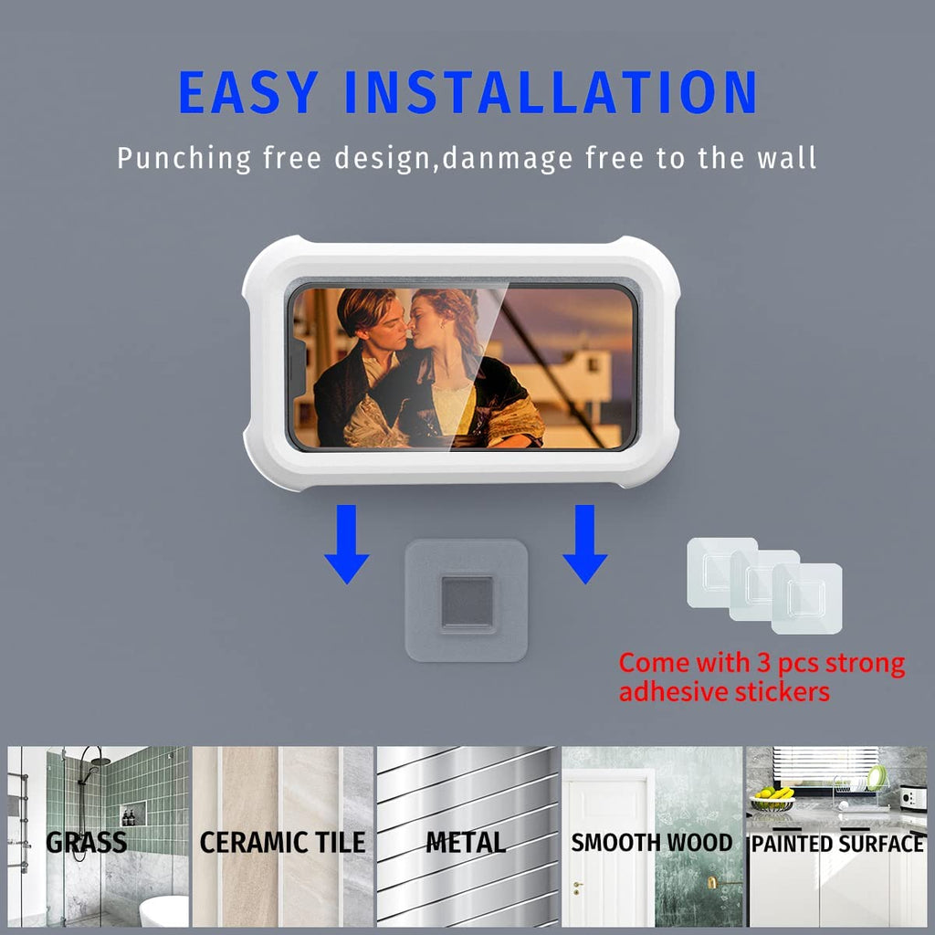 Upgraded 480° Rotating Shower Phone Holder Waterproof Case with Touch Screen,Oolyico Shower Accessories Guardian Buddy Holder Wall Mount Shelf in Bathroom Bathtub for 4" - 7" Cell Phone