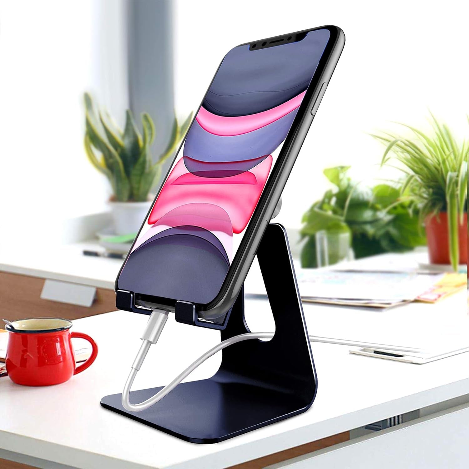 Adjustable Cell Phone Stand,  Phone Stand, Cradle, Dock, Holder, Aluminum Desktop Stand Compatible with Phone Xs Max Xr 8 7 6 6S plus SE Charging, Accessories Desk,All Mobile Phones-Navy Blue