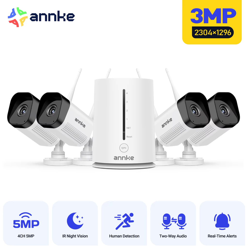 3MP 5MP Wireless Security Cameras 4CH NVR Video Surveillance Kit Night Vision IP66 Outdoor 3.6Mm Wifi Security Cameras