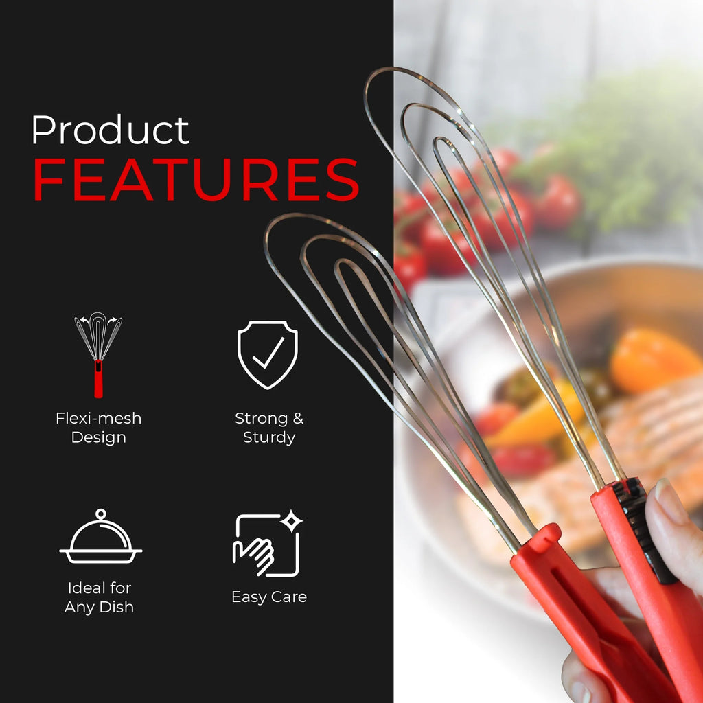 Foodie Tongs for Cooking - Dishwasher Safe 6-In-1 Kitchen Gadget - Red