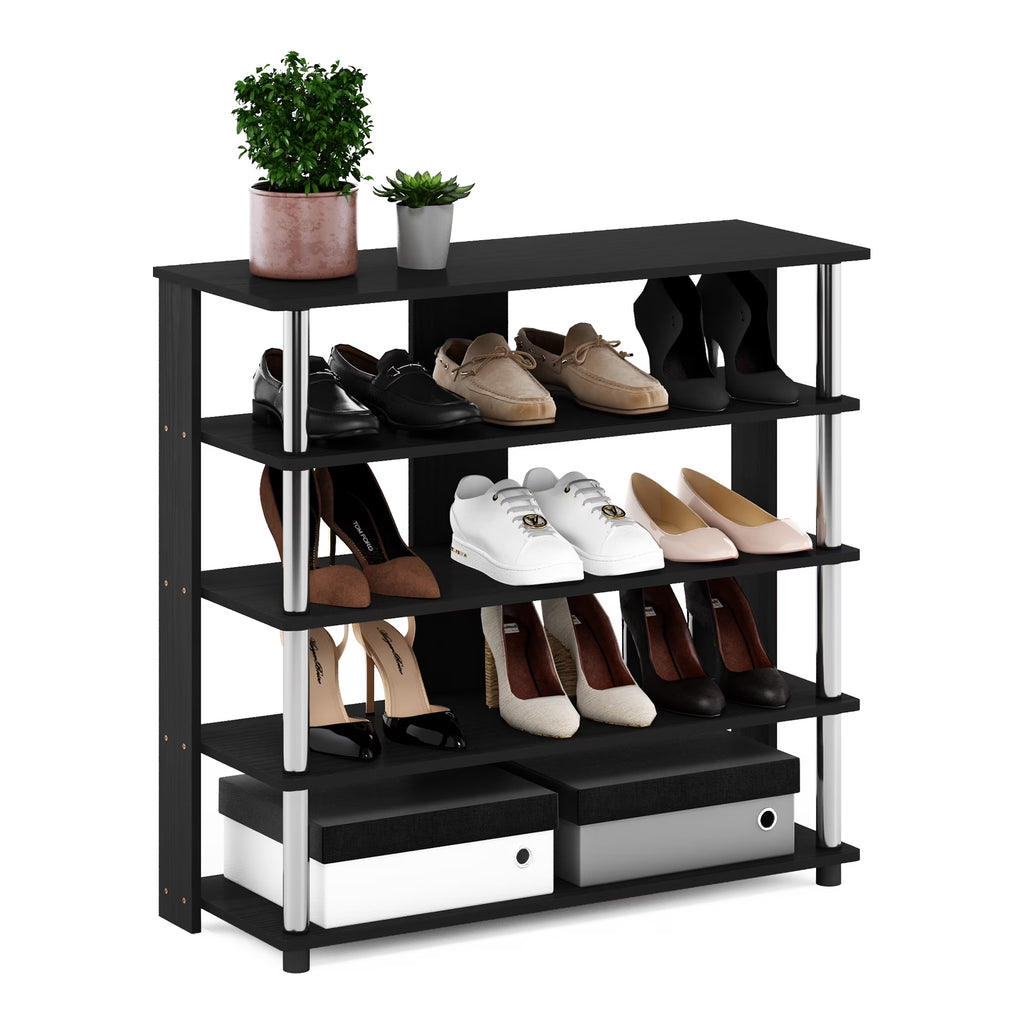 Turn-N-Tube 5-Tier Shoe Rack, Wood and Metal, Americano