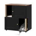 31.5'' 2 Tiered Cat Litter Box Enclosure Double Litterbox Furniture with Scratch Posts & Litter Mats Wood Cat Washroom