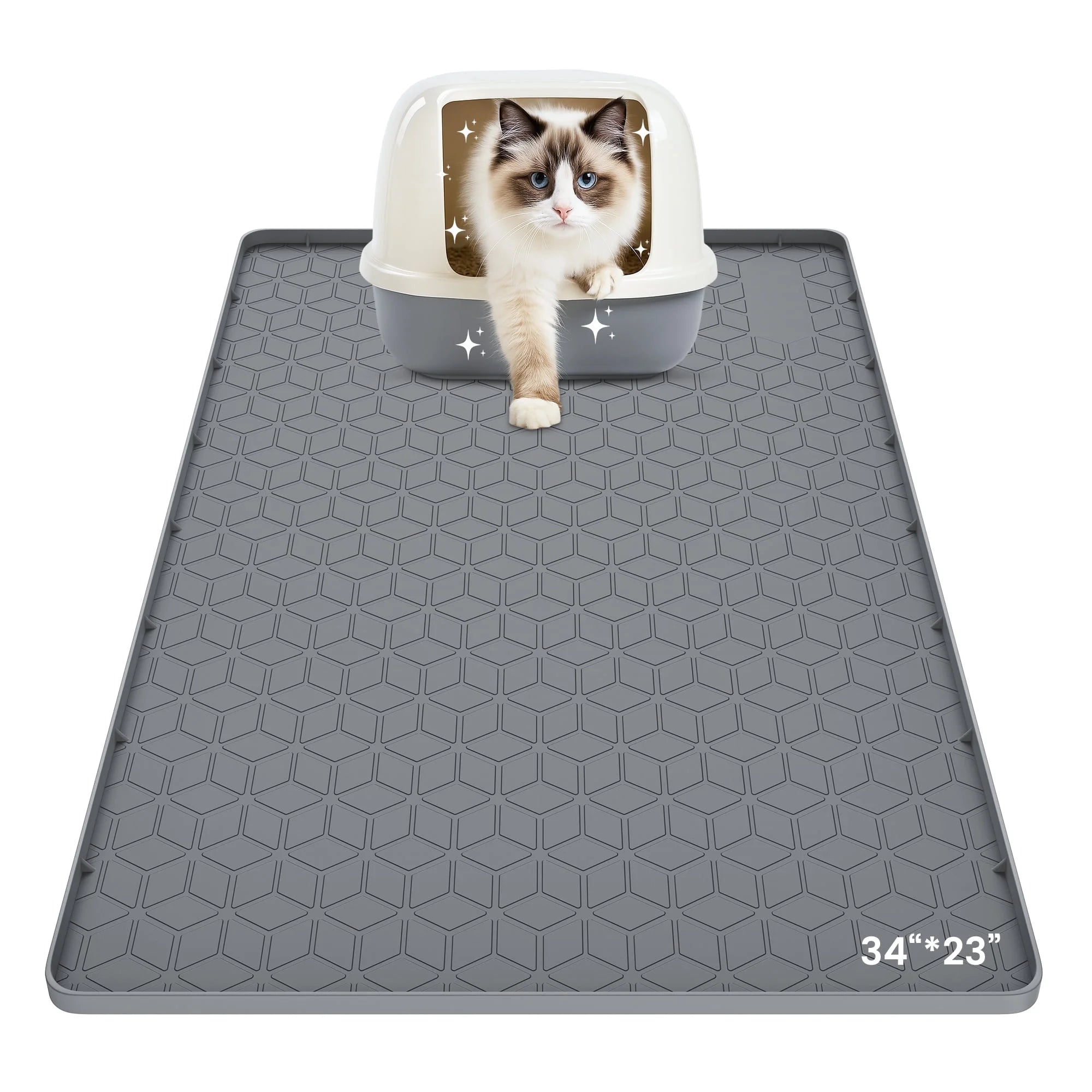 Cat Litter Mat Waterproof, 34" X 23" Non-Slip Silicone Large Cat Litter Mat, Cat Litter Box Mat for Litter Trapping, Easy to Store Kitty Litter Mat, Dark Gray