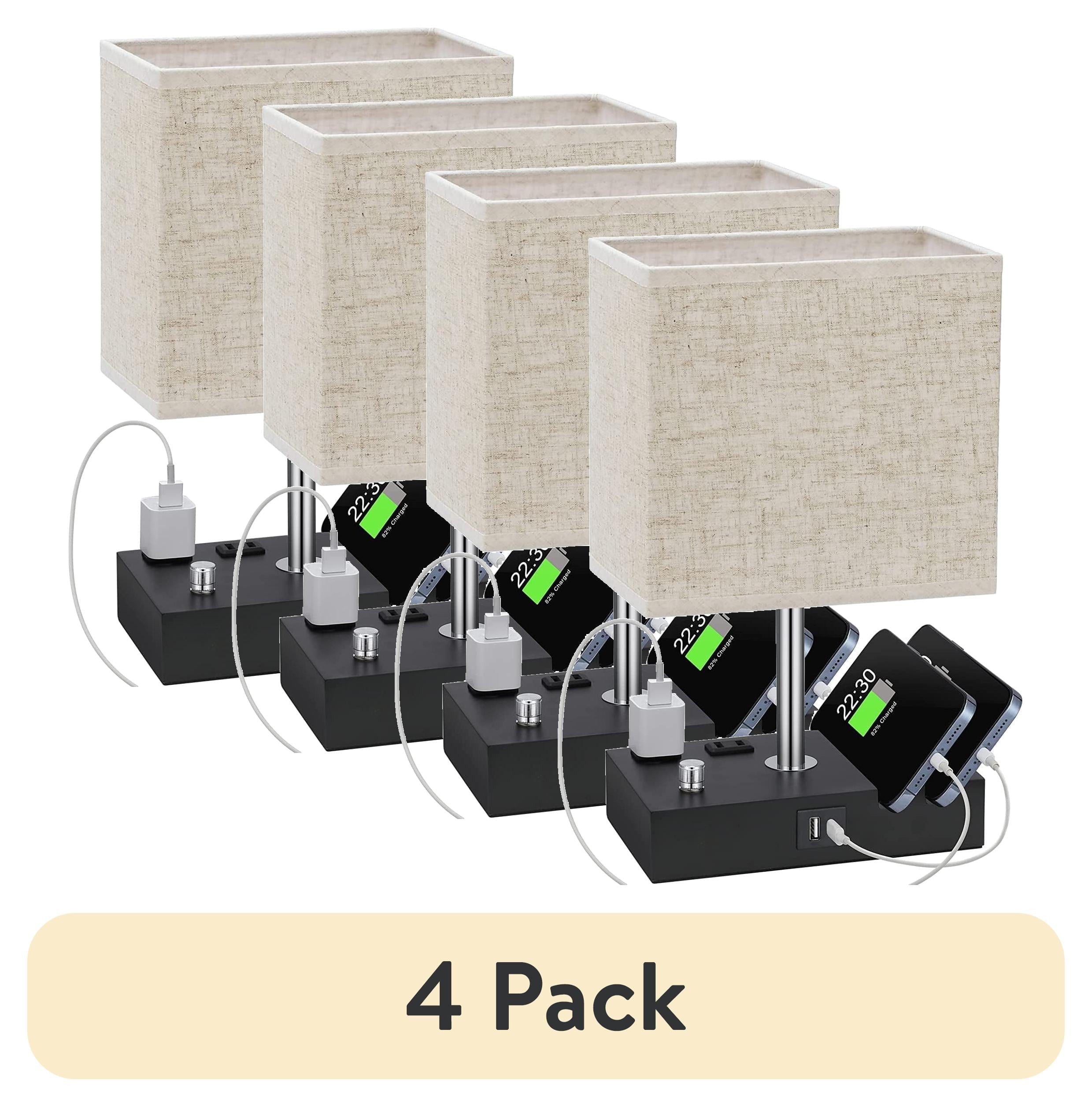 (4 Pack)  Bedside Table Lamp for Bedroom with Dual Fast USB Charging Ports, Fully Dimmable Nightstand Lamps with 2 Phone Stands and 2 Charging Outlets, Desk Lamp with Fabric Shade for Living Room