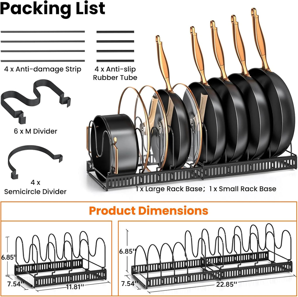Pots and Pans Organizer Rack, Expandable 11.71-22.85 Inch Pot Rack under Cabinet