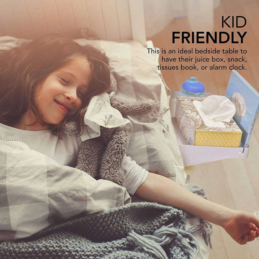 Bedside Shelf with Cup Holder & Cord Holder Nightstands, Plastic White