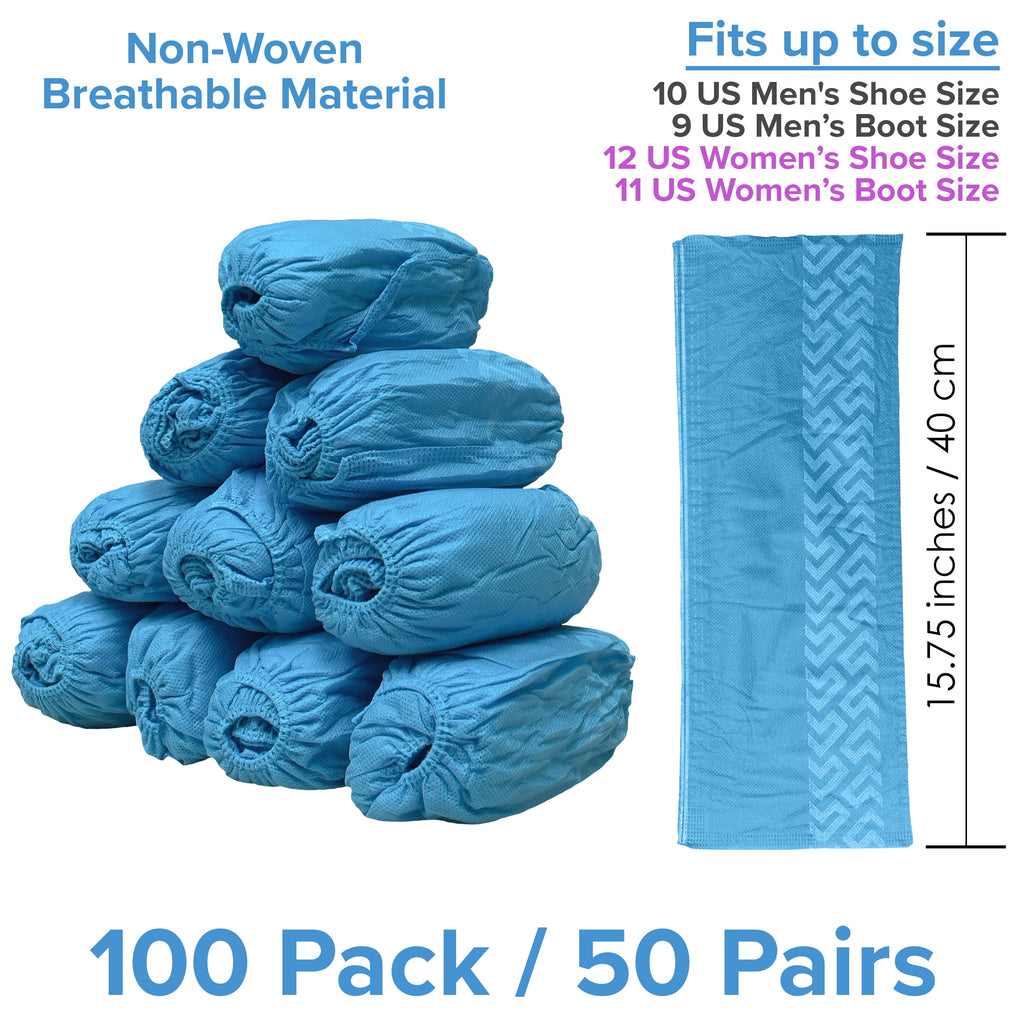 100 Pack Blue Large Disposable Shoe Covers