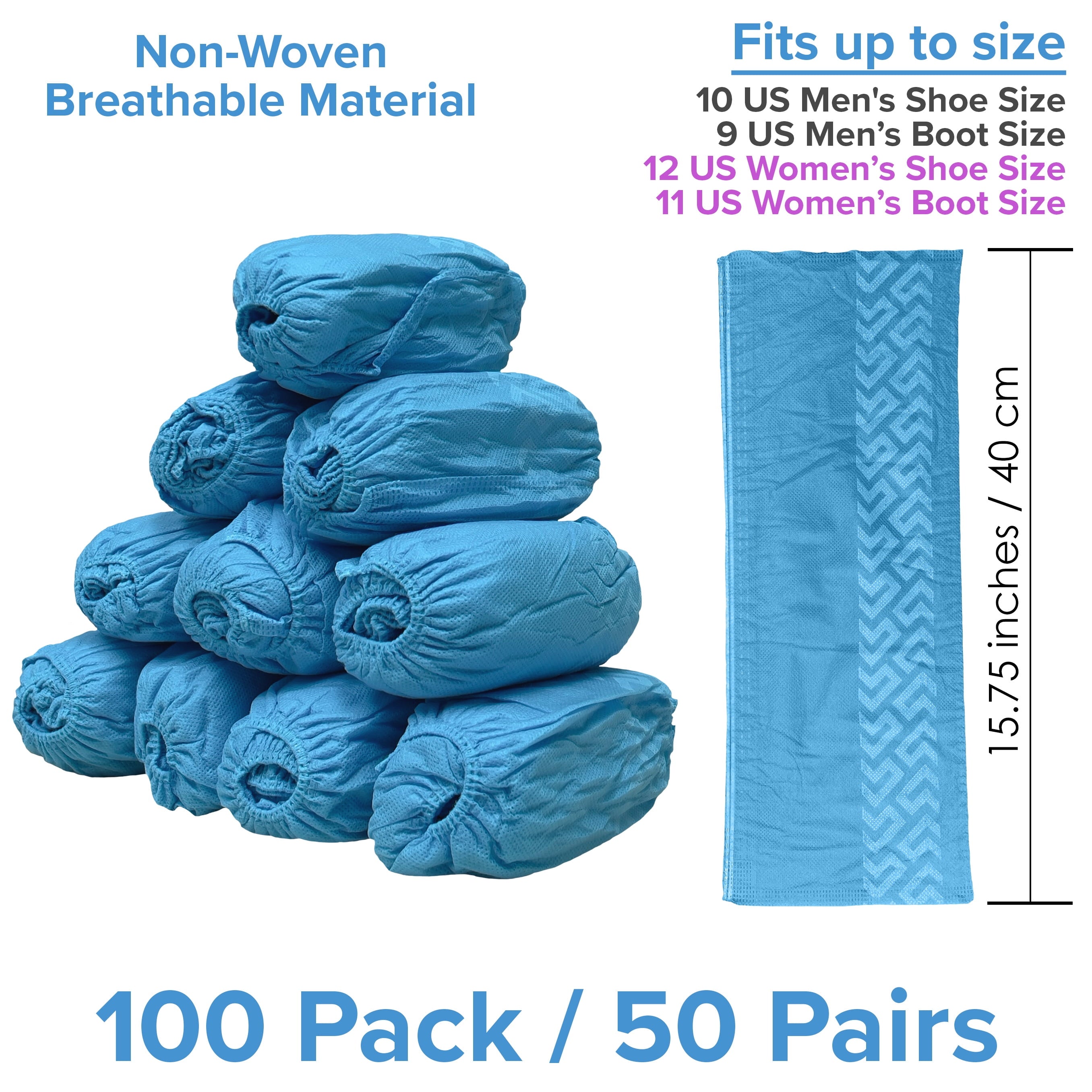 100 Pack Blue Large Disposable Shoe Covers