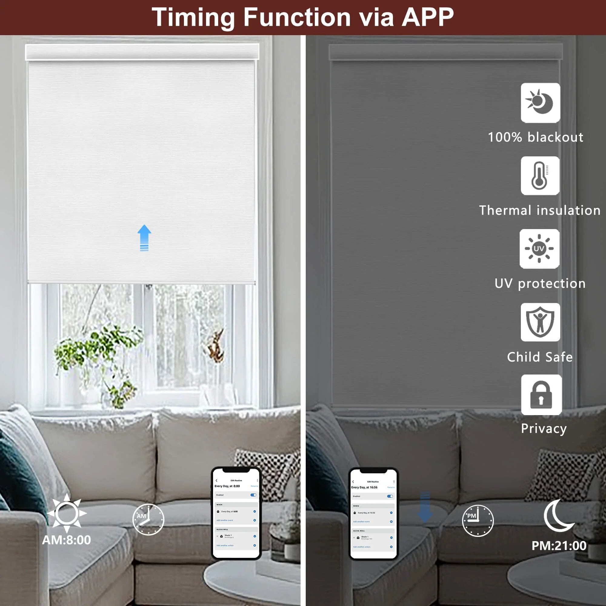 Motorized Roller Shades 100% Blackout Cream