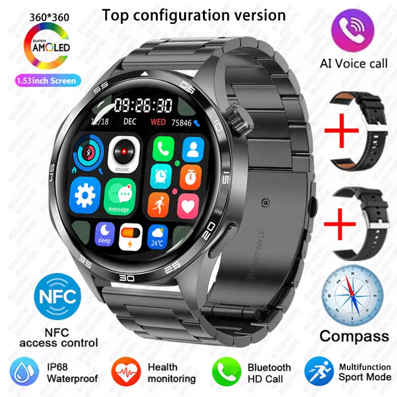2026 New Smart Watch Men Watch 5 Pro AMOLED HD Screen Bluetooth Call GPS Trajectory NFC Heart Rate Compass Smartwatches