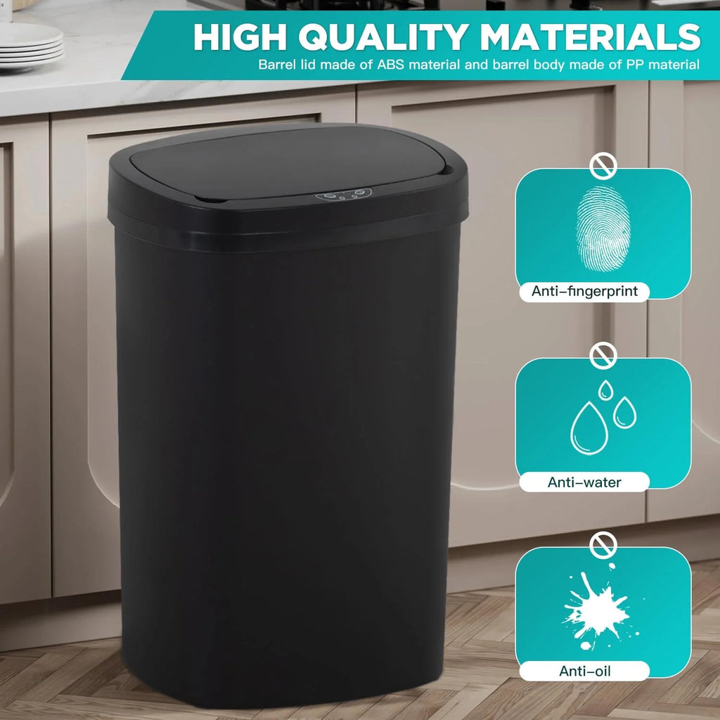 13 Gallon Plastic Touchless Kitchen Trash Can with Motion Sensor for Indoor Use(Black)