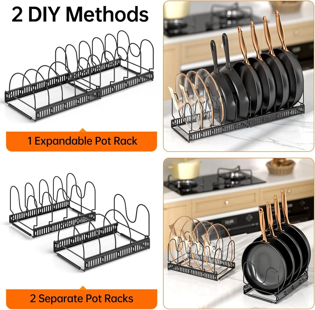 Pots and Pans Organizer Rack, Expandable 11.71-22.85 Inch Pot Rack under Cabinet