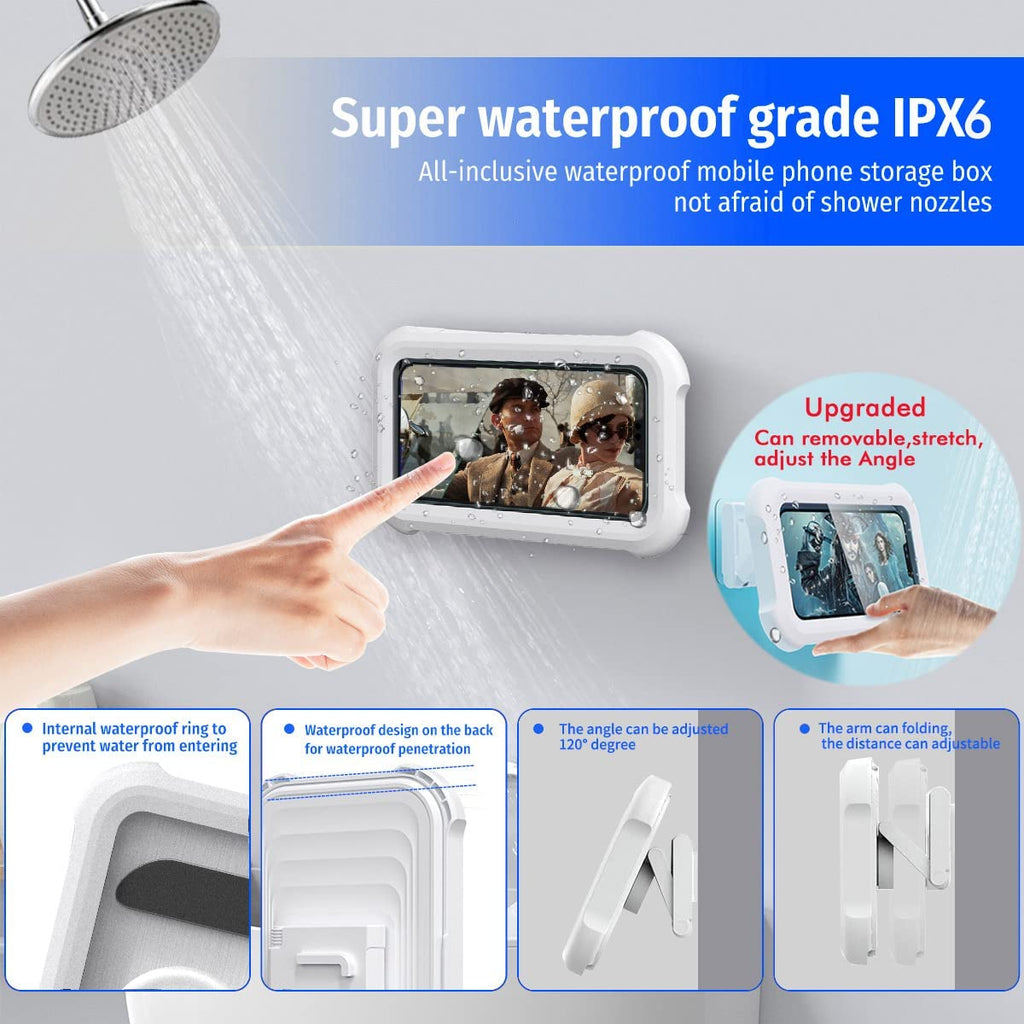Upgraded 480° Rotating Shower Phone Holder Waterproof Case with Touch Screen,Oolyico Shower Accessories Guardian Buddy Holder Wall Mount Shelf in Bathroom Bathtub for 4" - 7" Cell Phone