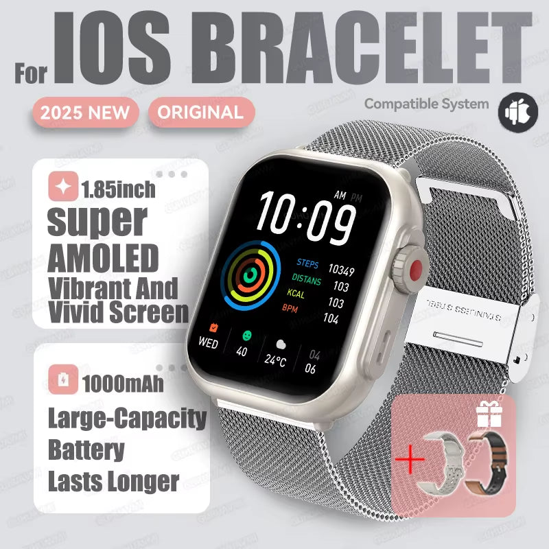 2025 New Fashion Sports Smart Watch Men Women 1.85-Inch HD AMOLED Full Touch Screen IP68 Waterproof Bluetooth Call Smartwatches