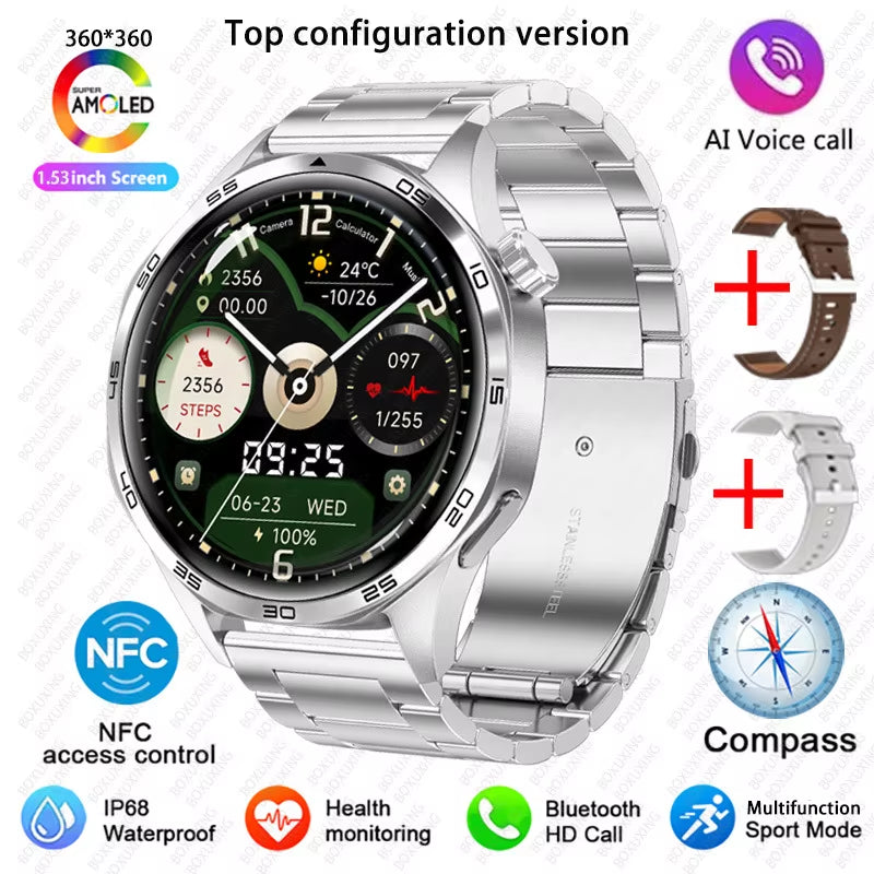 2026 New Smart Watch Men Watch 5 Pro AMOLED HD Screen Bluetooth Call GPS Trajectory NFC Heart Rate Compass Smartwatches