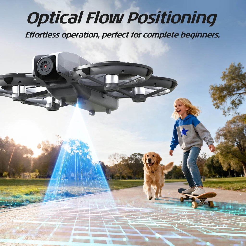 M2 Drone with HD Camera for Kids, One-Key Takeoff and Landing, 360° Flip, Headless Mode, Optical Flow Hover, Brushless Motor, 2 Batteries, Gray