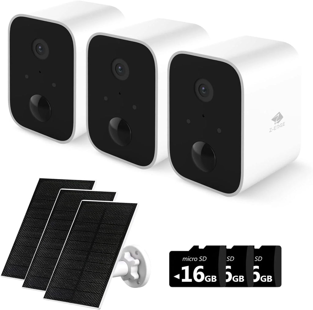 Security Cameras Wireless Outdoor with Solar Panel Cameras for Home Security, 1080P, Home Camera with Night Vision, 3 Pack, White,