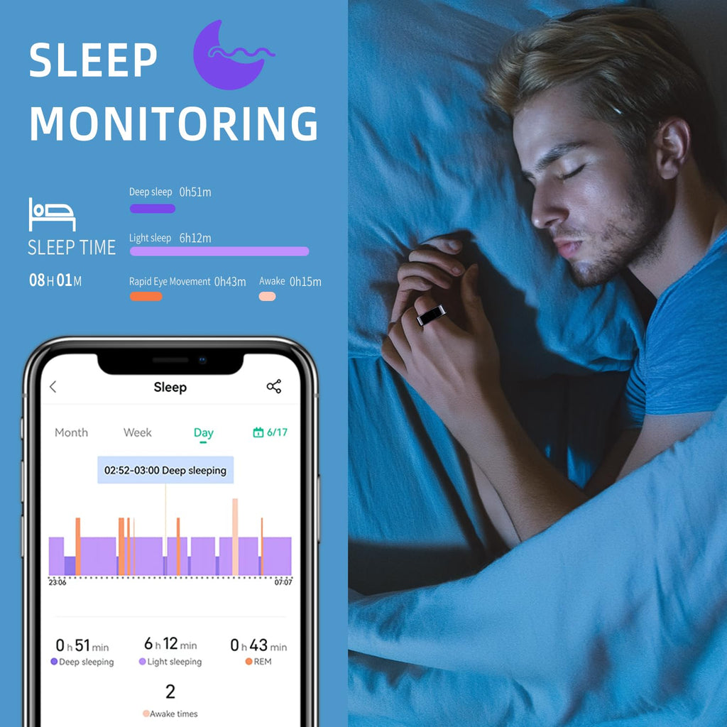 Smart Ring Health Tracker - Fitness Sleep Heart Rate Blood Oxygen Tracker Smart Ring for Men and Women,Ip68 Waterproof Level Bluetooth Fitness Tracker Rings Family Care