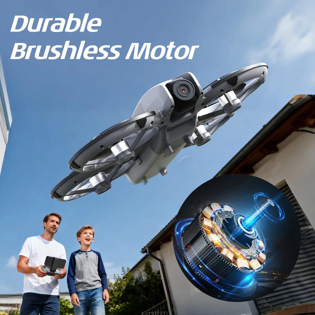 M2 Drone with HD Camera for Kids, One-Key Takeoff and Landing, 360° Flip, Headless Mode, Optical Flow Hover, Brushless Motor, 2 Batteries, Gray