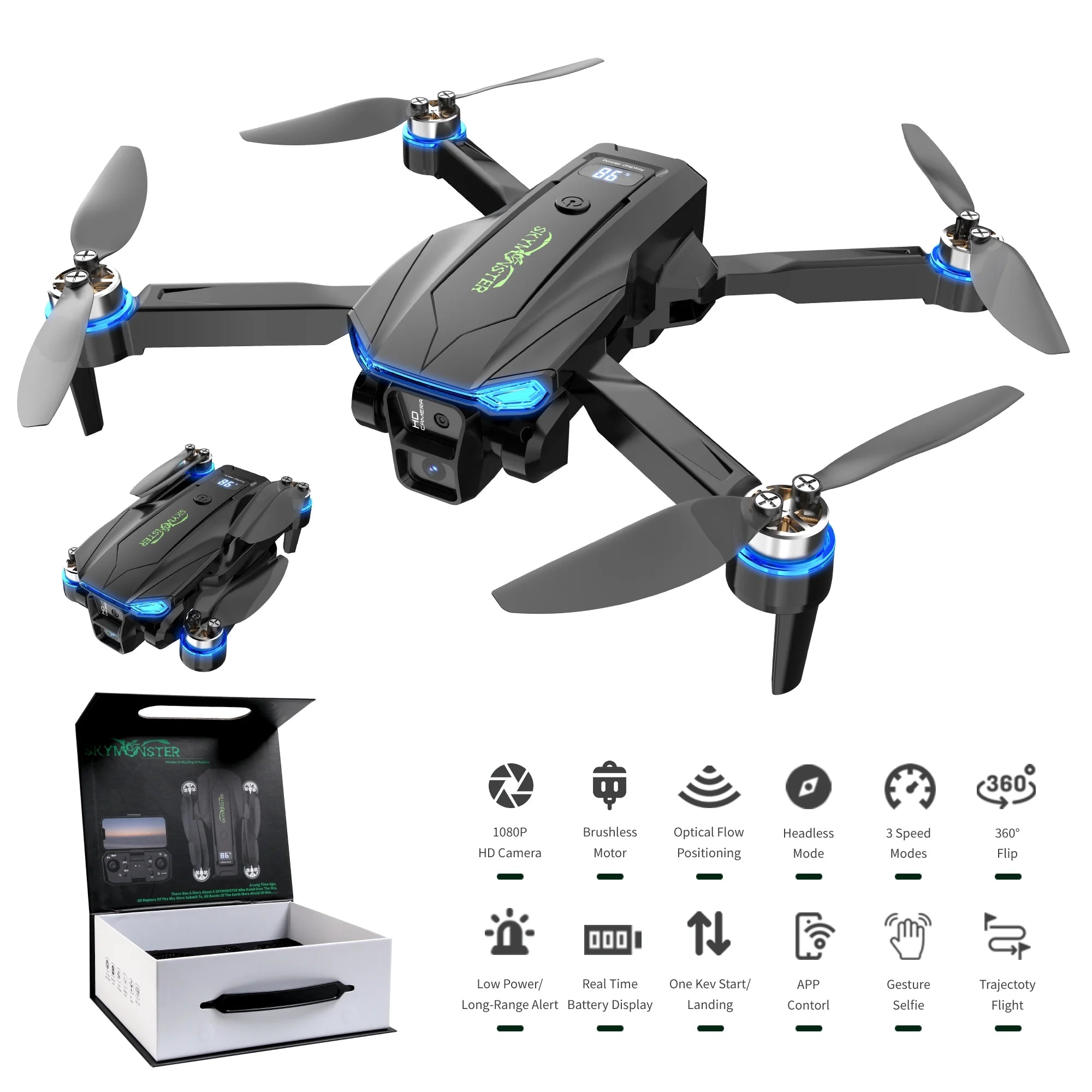2.4G 4Ch Dual Camera, Remote Control Quadcopter ,High Definition Airplane ,Rc Drone Gifts Toys，3 Battery
